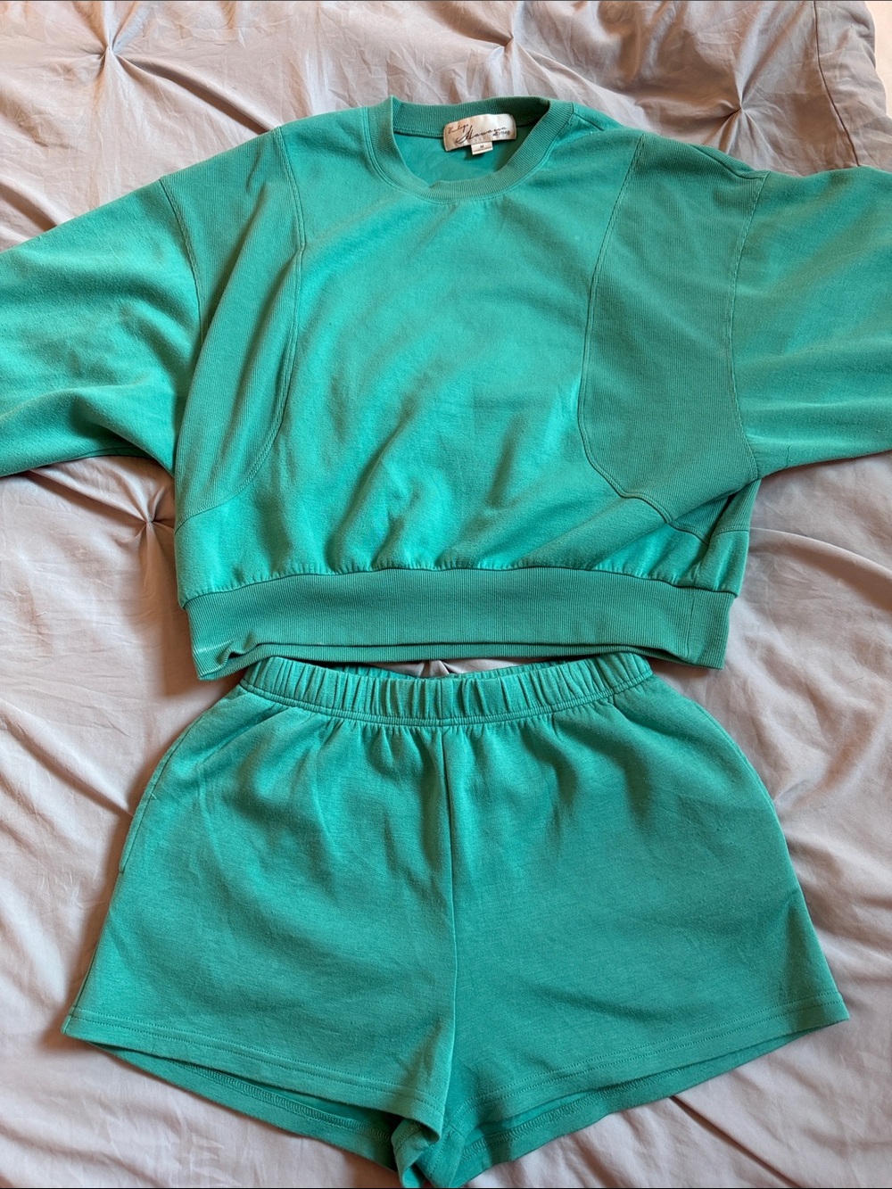 Green/Teal Two-Piece Sweatshirt & Shorts Set Sweatset